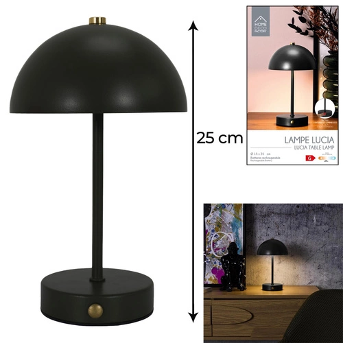 Lampka nocna LED Intesi Funghi czarna bezprzewodowa do sypialni z funkcją ściemniania