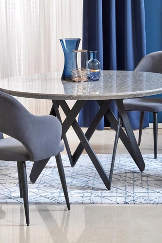 Stół okrągły do jadalni Misto 140 cm szary marmur nowoczesny na czarnych nogach Intesi