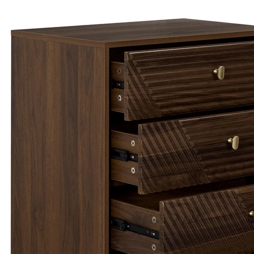 Komoda Tiffany z szufladami ryflowana orzech 60 cm klasyczna na nóżkach do salonu Intesi