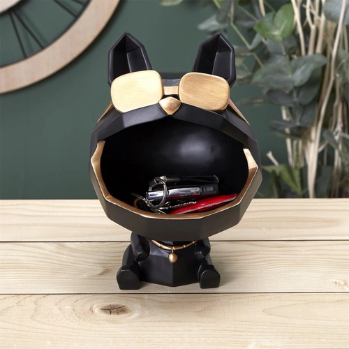 Figurka dekoracyjna organizer pies w okularach czarny Intesi glamour do salonu 23,5 cm