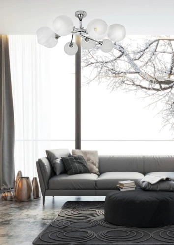 Nowoczesna lampa wisząca Raul 8-punktowa szklana chrom biała do salonu i sypialni