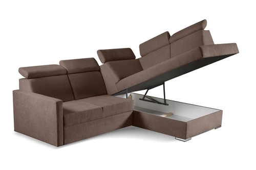 Narożnik z funkcją spania do salonu Mils XL prawostronny nowoczesny brązowy Intesi