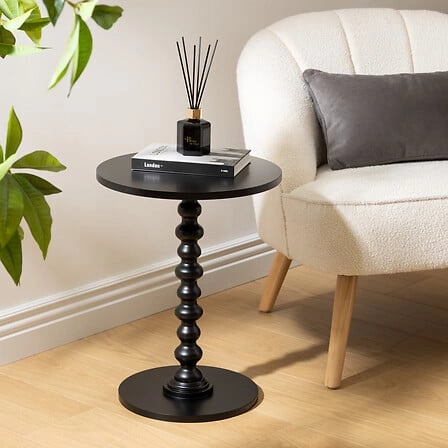 Stolik kawowy okrągły Alix czarny 38 cm drewniany retro do salonu i sypialni Atmosphera