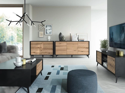 Komoda Fargo 154 cm nowoczesna na nóżkach w jodełkę do salonu i sypialni loftowa Intesi