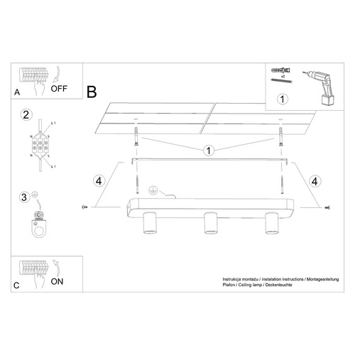 Plafon sufitowy betonowy TAVO 3 szary industrialny do salonu kuchni jadalni Sollux