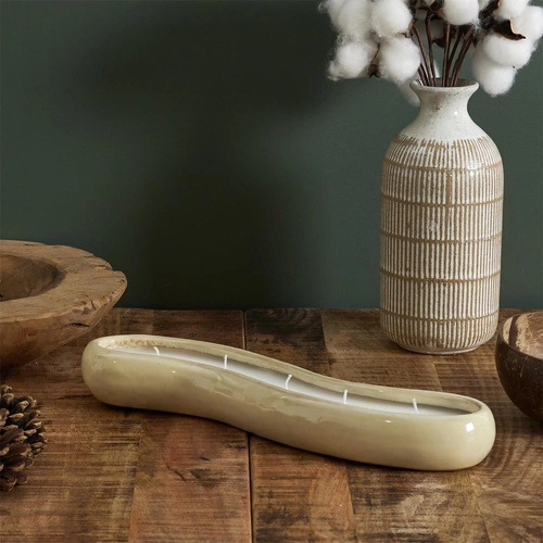 Świeca dekoracyjna ceramiczna Glaze biała prostokątna Intesi nowoczesna do salonu