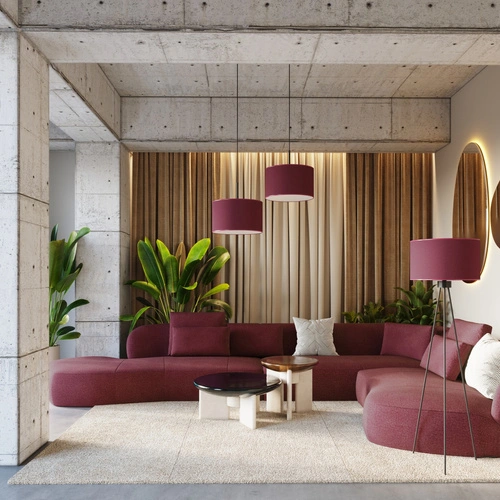 Lampa stojąca do salonu NEVIA burgund nowoczesna z abażurem na metalowej podstawie