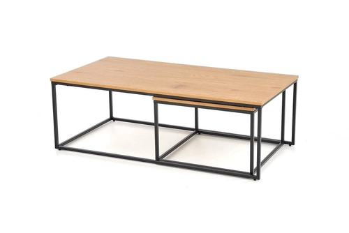 Zestaw 2w1 stolików kawowych loftowych Moxford dąb złoty i czarny do salonu