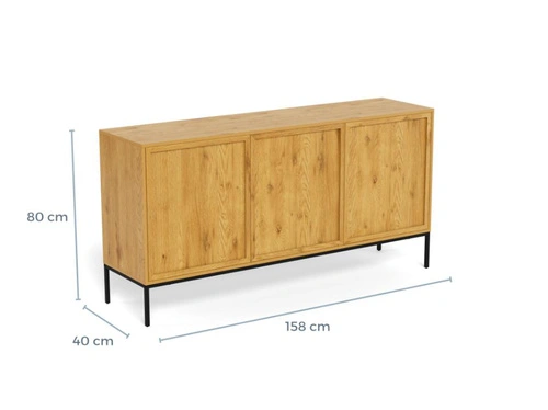 Komoda Palmdale dąb naturalny czarna 158 cm nowoczesna do salonu