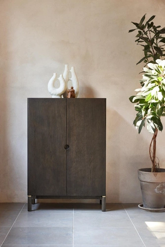 Komoda Arun wysoka 90 cm drewniana espresso nowoczesna do salonu