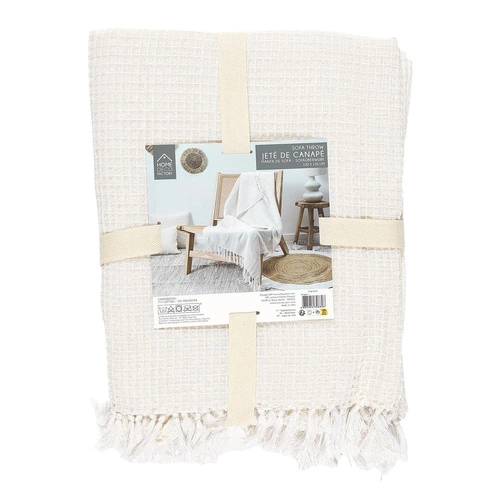 Koc bawełniany Waffle Intesi biały 130x160 cm ciepły pled na łóżko i kanapę