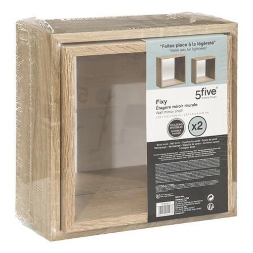 Zestaw 2 półek ściennych Fixy dąb z lustrem nowoczesna półka dekoracyjna do salonu