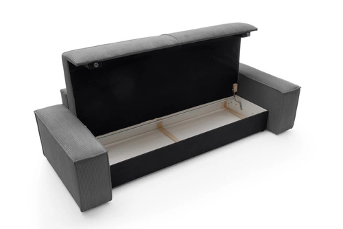 Sofa rozkładana z funkcją spania Molde sztruks szary ciemny do salonu z pojemnikiem