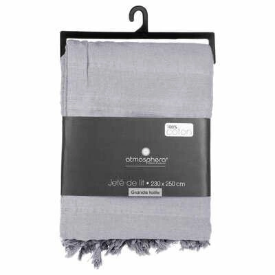Narzuta bawełniana na łóżko Jete szara 230x250 cm z frędzlami Atmosphera