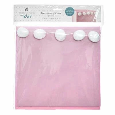 Pudełko materiałowe do regału Kali Atmosphera różowe z pomponami 30x30 na zabawki