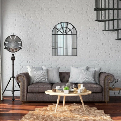 Lustro półokrągłe Okiennica Intesi loftowe czarne do przedpokoju i salonu na ścianę