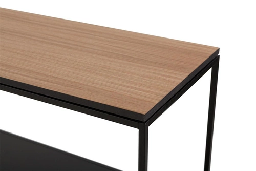 Konsola STAM 280 nowoczesna wąska konsola do przedpokoju i salonu dąb fornir metal półka