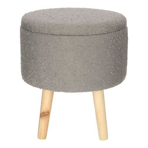 Stołek Neely Intesi ze schowkiem szary bouclé drewniany do toaletki w stylu skandynawskim