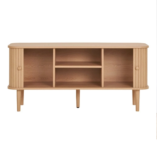 Szafka RTV drewniana Nikko ryflowana stojąca 113 cm boho do salonu naturalna Intesi