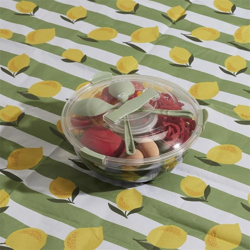 Lunchbox na sałatkę Bain de Soleil Intesi z przegródkami i łyżkami, okrągły, zielony, do pracy