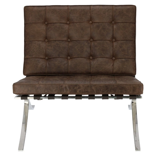 Fotel wypoczynkowy BA1 inspirowany Barcelona skórzany brązowy do salonu nowoczesny retro