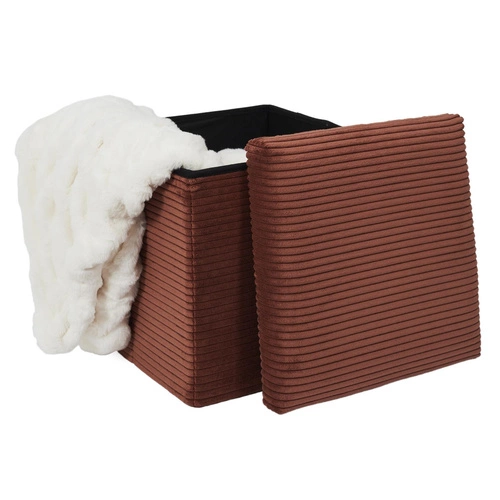 Pufa Intesi Vels Scott składana ze schowkiem sztruksowa terracotta do salonu 38x38 cm