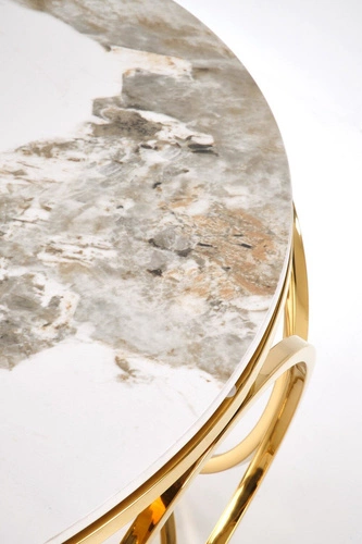 Stolik kawowy okrągły Deyn 80 cm biały marmur złoty nowoczesny glamour do salonu Intesi