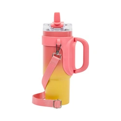 Kubek termiczny Malibu Intesi 900 ml różowo‑żółty z uchwytem do kawy