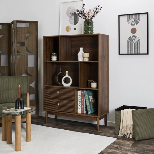 Regał na książki z szufladami Tiffany skandynawski orzech 100 cm Intesi