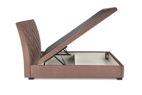 Łóżko kontynentalne tapicerowane 160x200 beżowe z pojemnikiem do sypialni Intesi