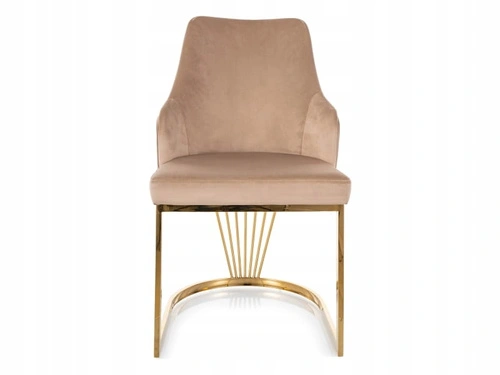 Krzesło Shively Intesi welurowe beżowe ze złotymi nogami do jadalni