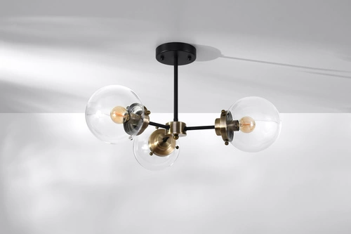 Lampa sufitowa Lens czarna szklana 3-punktowa do salonu i jadalni CANDELLUX