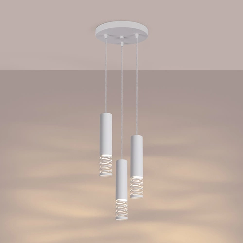 Nowoczesna lampa wisząca LAMI 3P biały metal do salonu i kuchni spiralny design