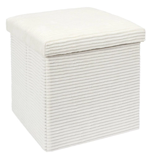 Pufa Intesi Vels Scott beżowa kwadratowa ze schowkiem składana sztruksowa do salonu 38x38 cm