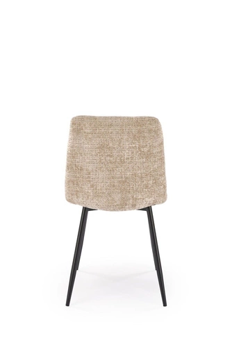 Krzesło tapicerowane Pilew beżowe do jadalni nowoczesne z oparciem na czarnych nogach Intesi