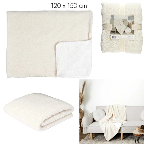 Pled Sherpa Intesi ciepły koc polarowy ecru 120x150cm na łóżko do salonu