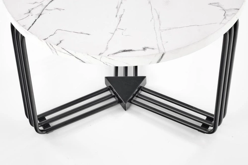 Stolik kawowy Lintica okrągły biały marmur nowoczesny do salonu na metalowej podstawie Intesi