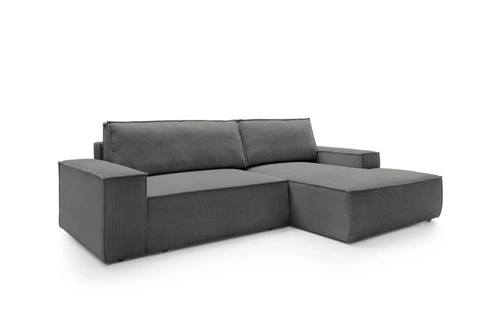 Narożnik z funkcją spania Molde M prawy sztruksowy szary z pojemnikiem do salonu Intesi