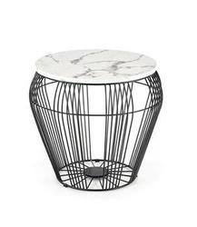 Stolik kawowy Arkada okrągły biały marmur nowoczesny metalowy do salonu 56 cm