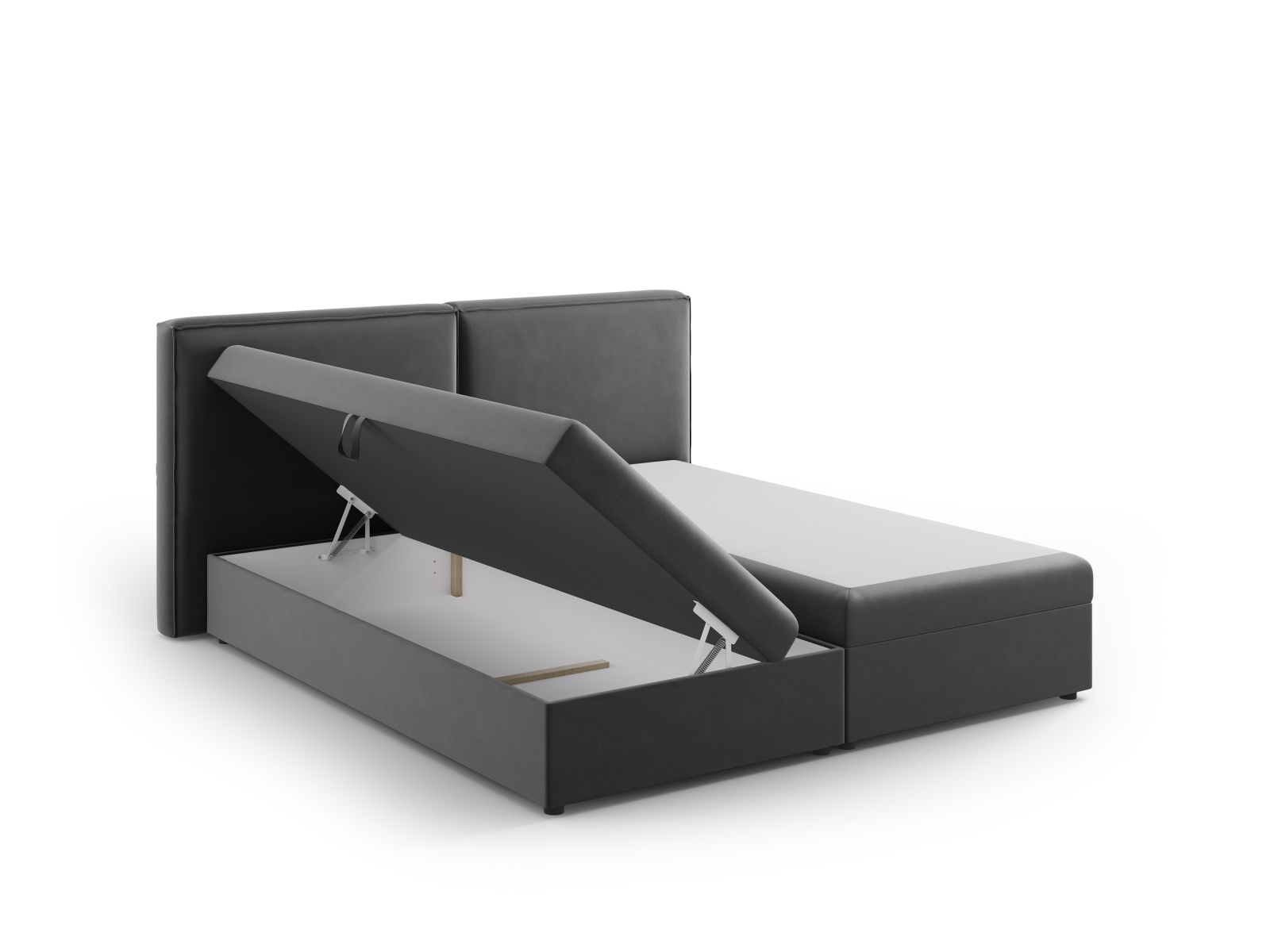 Łóżko tapicerowane Jodie 140x200 szare welurowe z pojemnikiem do sypialni glamour