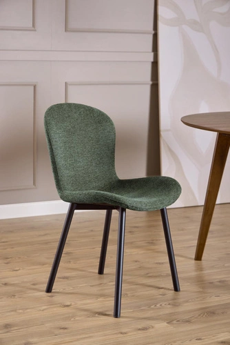 Krzesło Esra zielone tapicerowane do jadalni na czarnych metalowych nogach