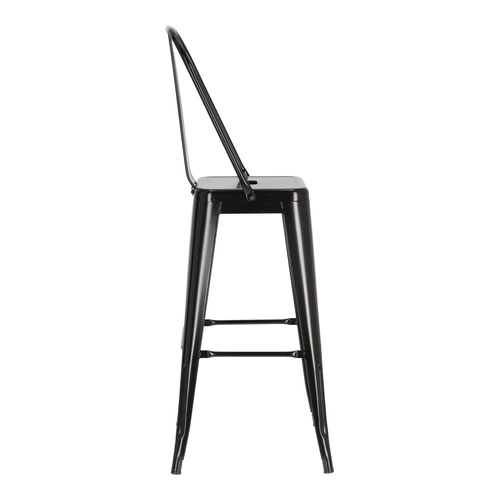 Hoker Paris Back 75 cm czarny metalowy z oparciem industrialny do kuchni i wyspy inspirowany Tolix