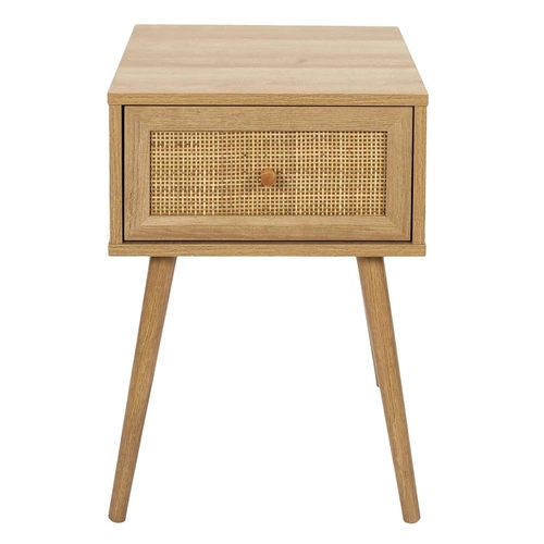 Szafka nocna boho Intesi Bali z plecionym frontem i drewnianymi uchwytami