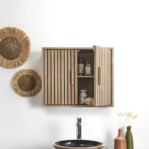 Szafka łazienkowa wisząca Klaus naturalna ryflowana matowa 60 cm minimalistyczna Intesi