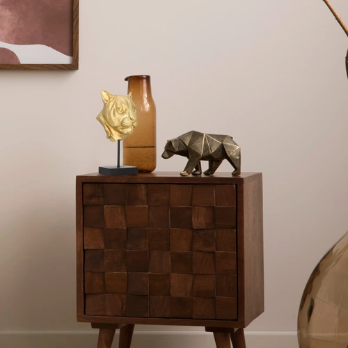 Figurka dekoracyjna lew Lion złota glamour Atmosphera na czarnej podstawie do salonu 35,5 cm