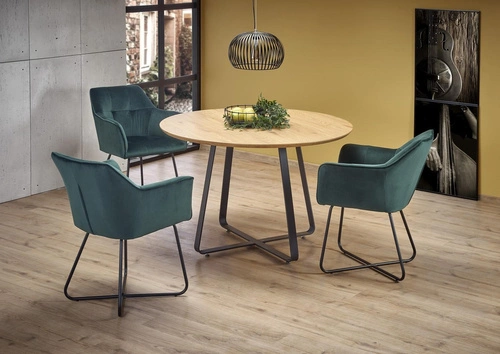 Stół okrągły do jadalni Perol 120 cm nowoczesny loft dąb złoty czarne nogi Intesi