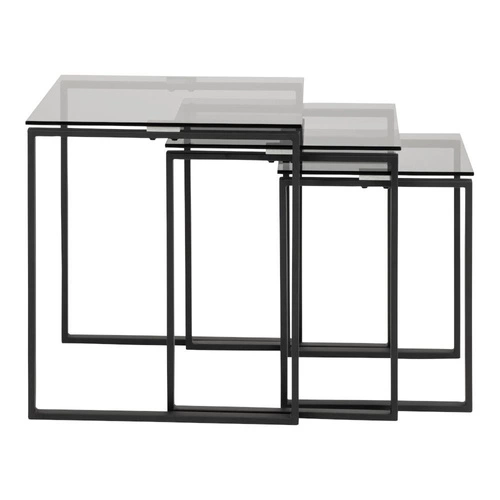 Zestaw trzech nowoczesnych stolików kawowych Katrine szklanych, kwadratowych do salonu Actona