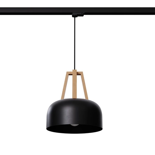 Lampa wisząca CASCO czarna/naturalne  drewno E27 3000K 7,5W 620lm