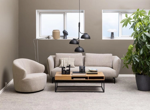 Fotel kubełkowy Westport obrotowy beżowy bouclé do salonu nowoczesny Actona wypoczynkowy