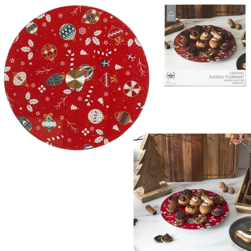 Intesi okrągła taca obrotowa do ciasta szklana czerwona 28cm dekoracyjna do serwowania